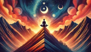 Tu Blog Espiritual 4 DALL·E 2025 01 02 18.24.58 Crea una imagen con una paleta de colores calidos y estilo mistico que represente Crecimiento y Desarrollo Personal. La imagen debe mostrar a una pers
