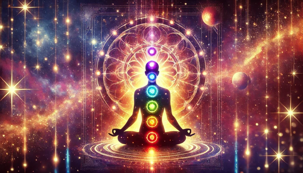 Tu Blog Espiritual 6 DALL·E 2025 01 02 18.29.00 Crea una imagen con una paleta de colores calidos y estilo mistico que represente Energia y Autodescubrimiento. La imagen debe mostrar la silueta de u
